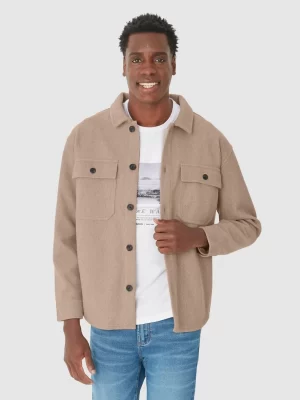 Jaqueta Masculina Estilo Camisa Bolso Funcional Em Lã Batida