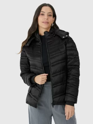 Jaqueta Puffer Feminina Capuz Removível Em Tafetá