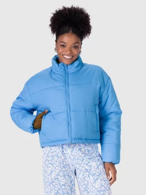Jaqueta Puffer Feminina Cropped Gola Alta Em Nylon