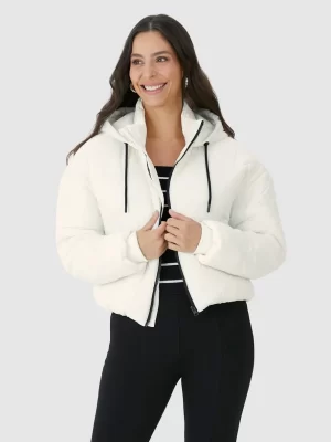 Jaqueta Feminina Puffer Cropped Com Capuz Em Nylon