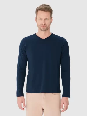 Camiseta Básica Masculina Decote V Manga Longa Em Algodão