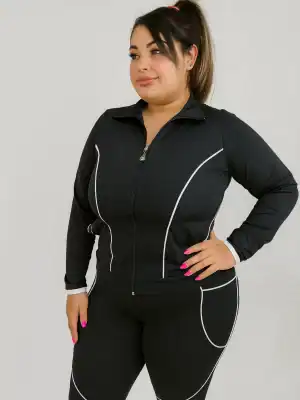 Jaqueta Esportiva Feminina Preta com Detalhes Brancos – Conforto, Estilo e Performance
