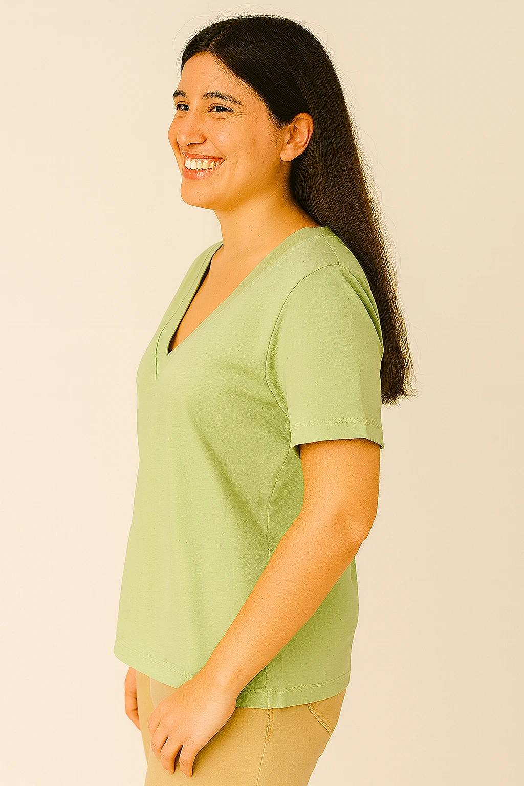 Camiseta Feminina Gola V Verde - Imagem 4