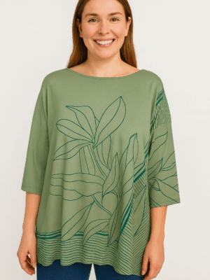 Camiseta Feminina Verde com Estampa Botânica – Conforto e Estilo Natural