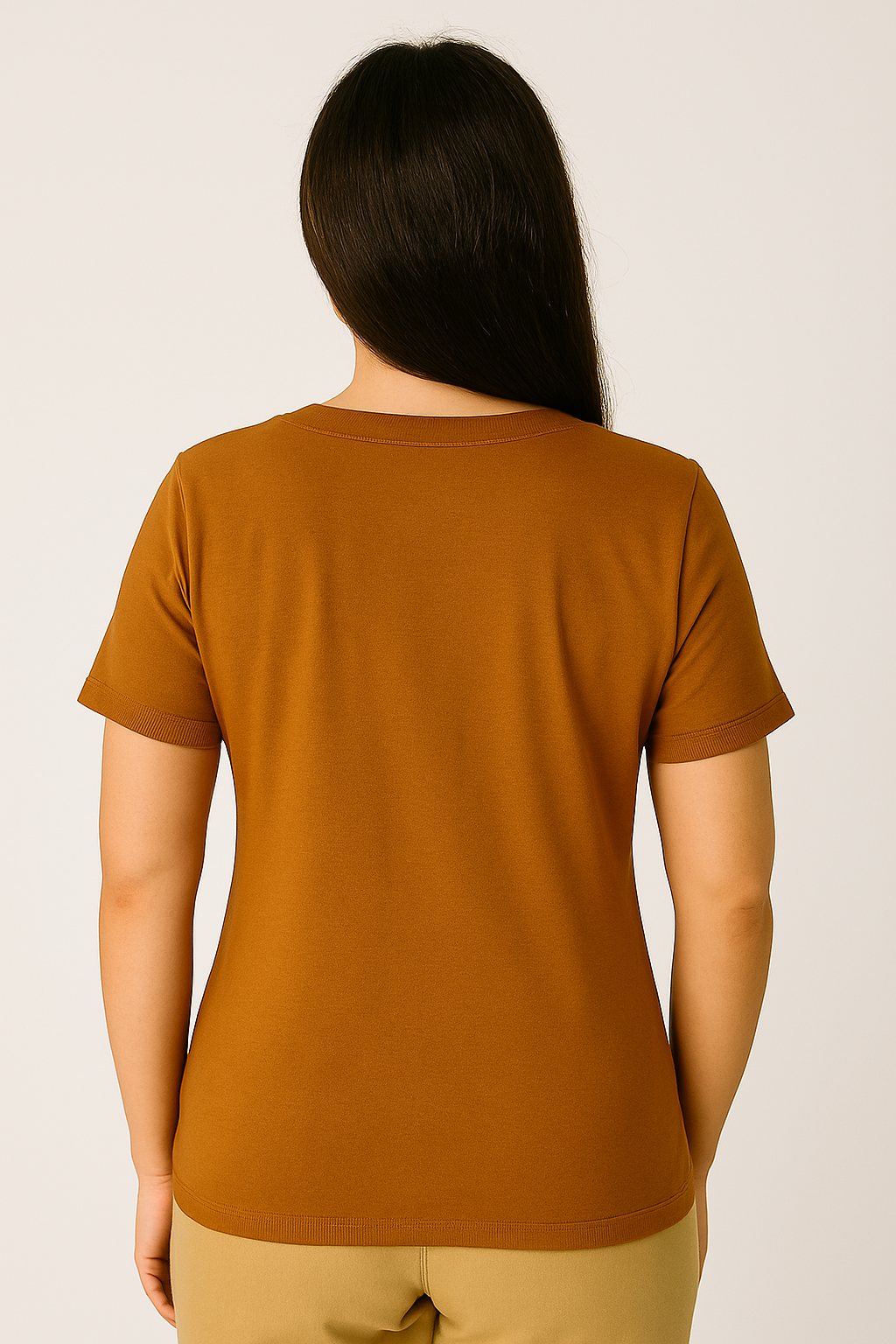 Camiseta Feminina Gola V Marróm - Imagem 4