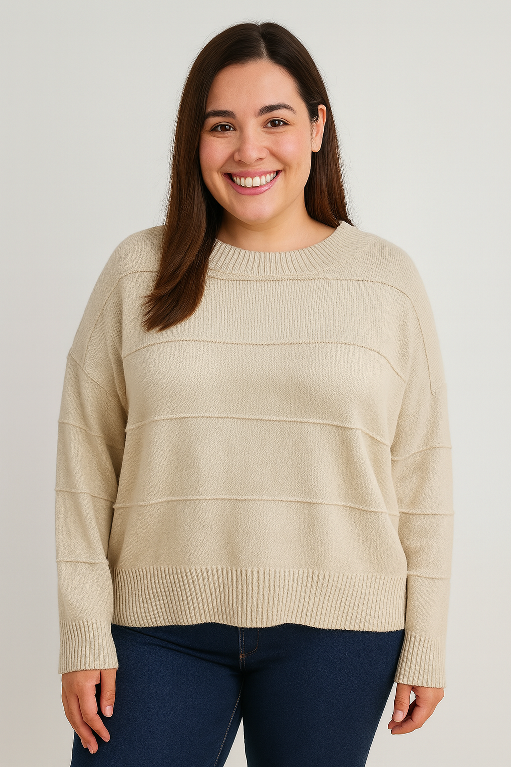 Suéter Feminino Bege com Textura – Elegância e Conforto em uma Peça Versátil