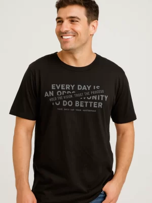 Camiseta Preta Motivacional – Every Day is an Opportunity