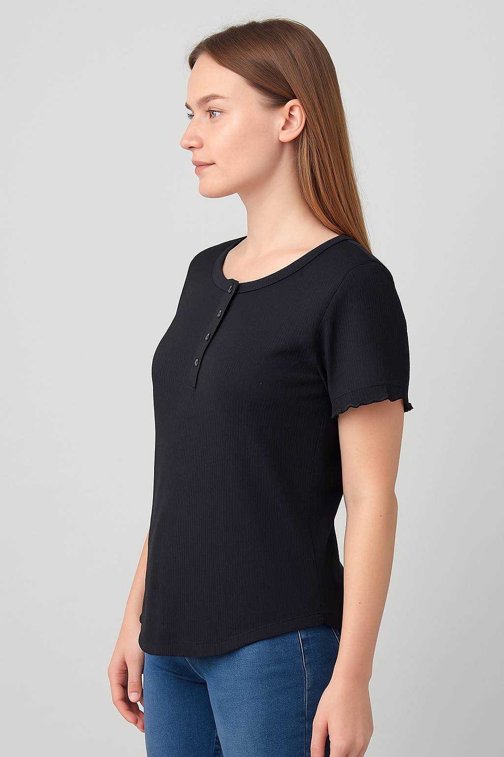 Blusa Feminina Preta Canelada com Botões – Conforto e Estilo para o Dia a Dia - Imagem 5