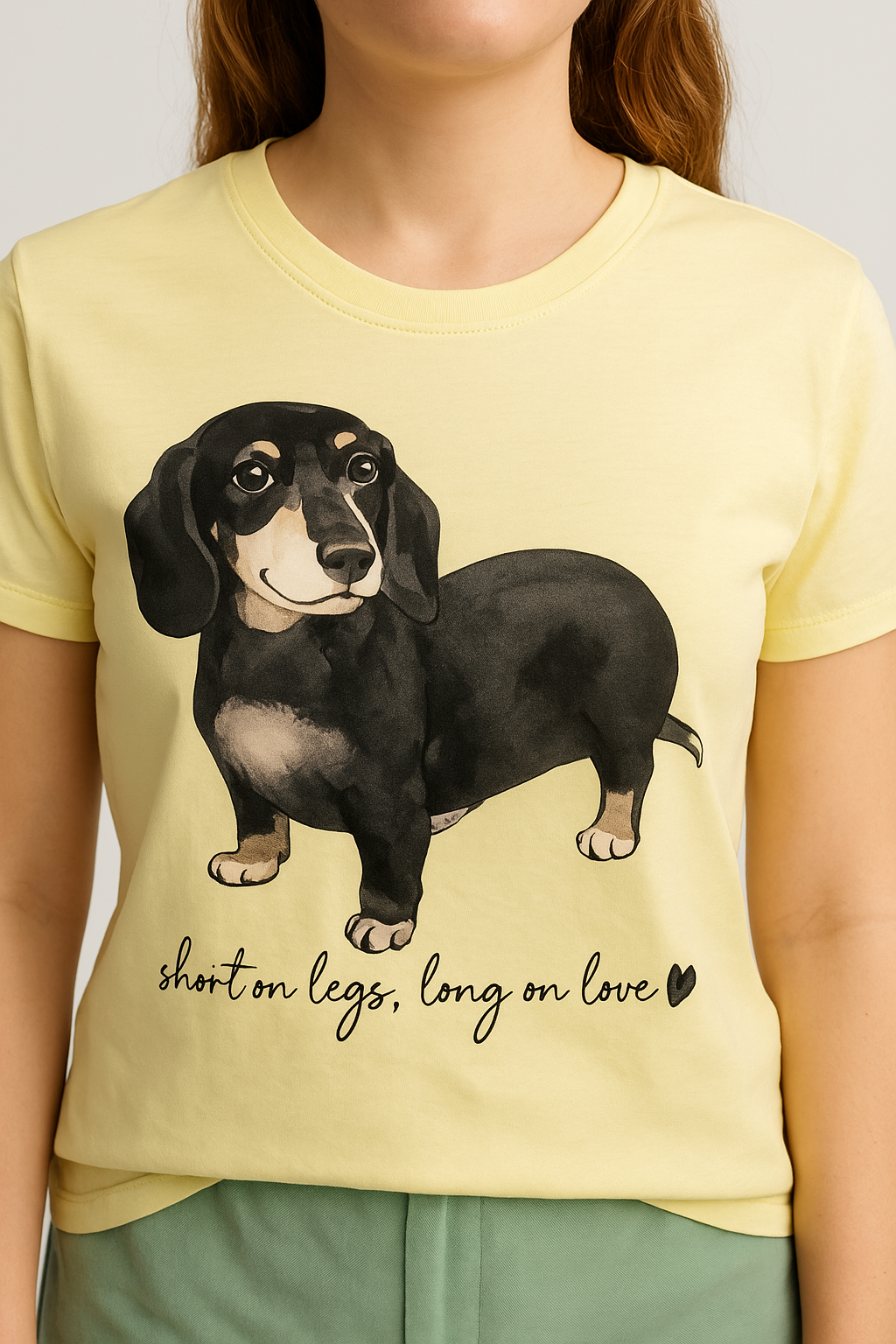 Camiseta Feminina Amarela com Estampa de Cachorro Dachshund – Conforto e Estilo com Muito Amor! - Imagem 3