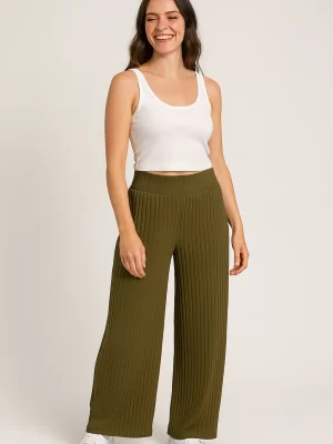 Calça Pantalona Verde Plissada
