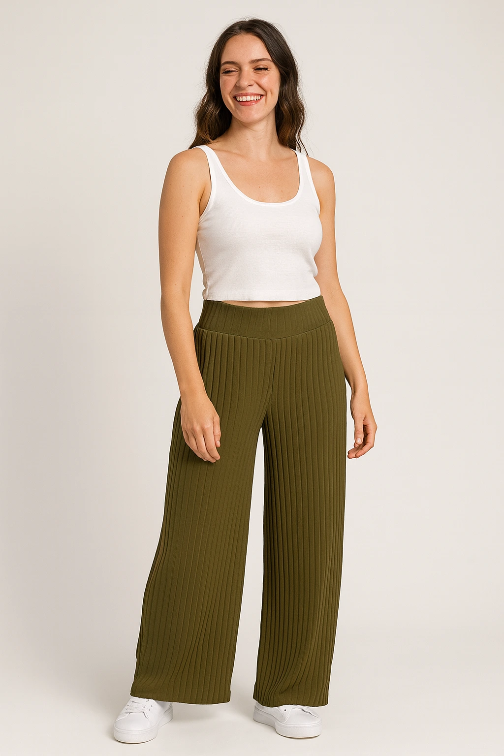Calça Pantalona Verde Plissada