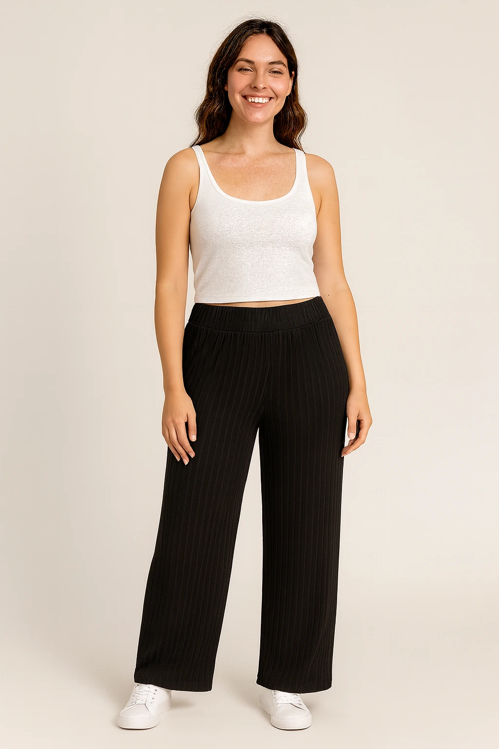 Calça Pantalona Canelada Preta