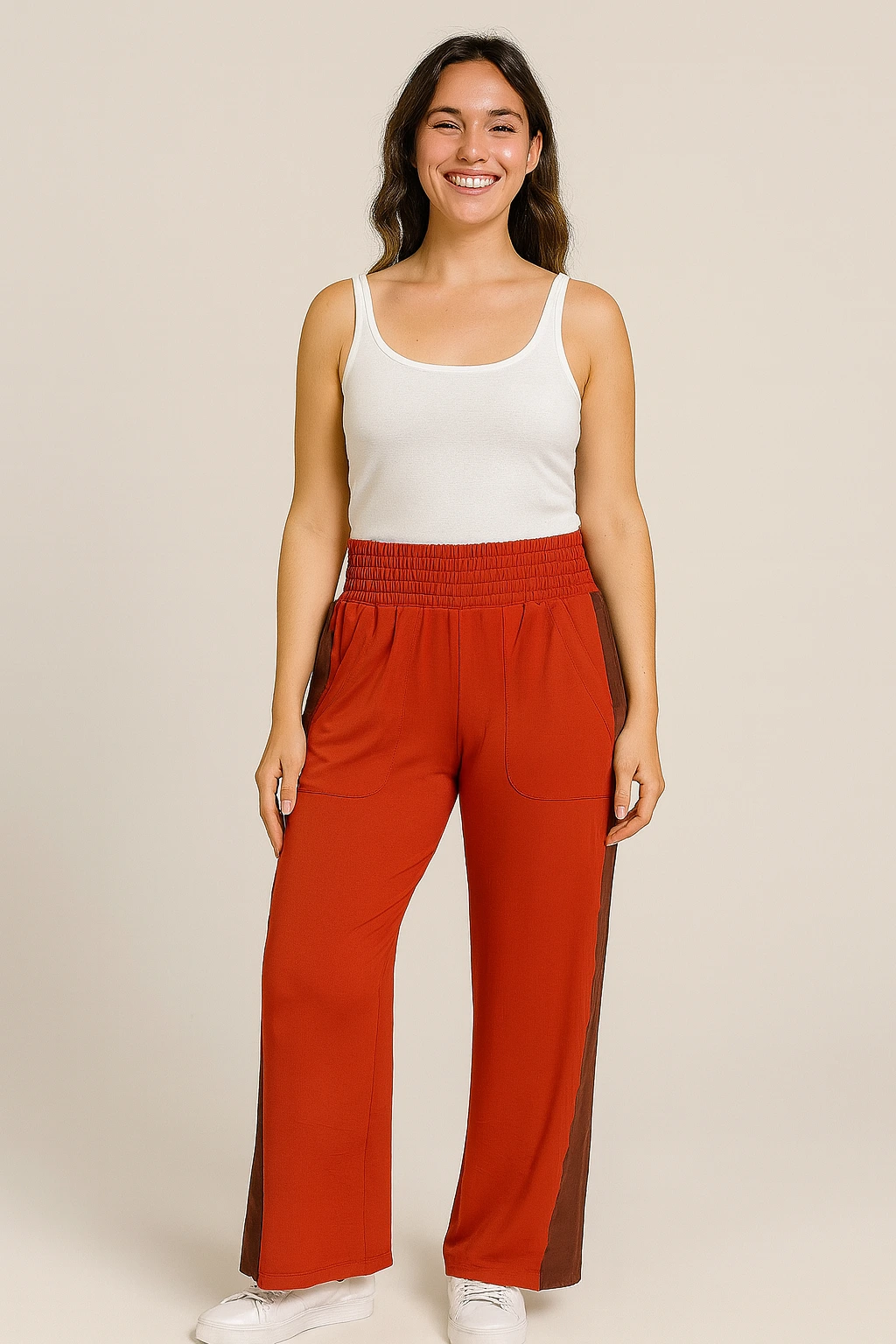 Calça Pantalona Vermelha com Detalhe Lateral