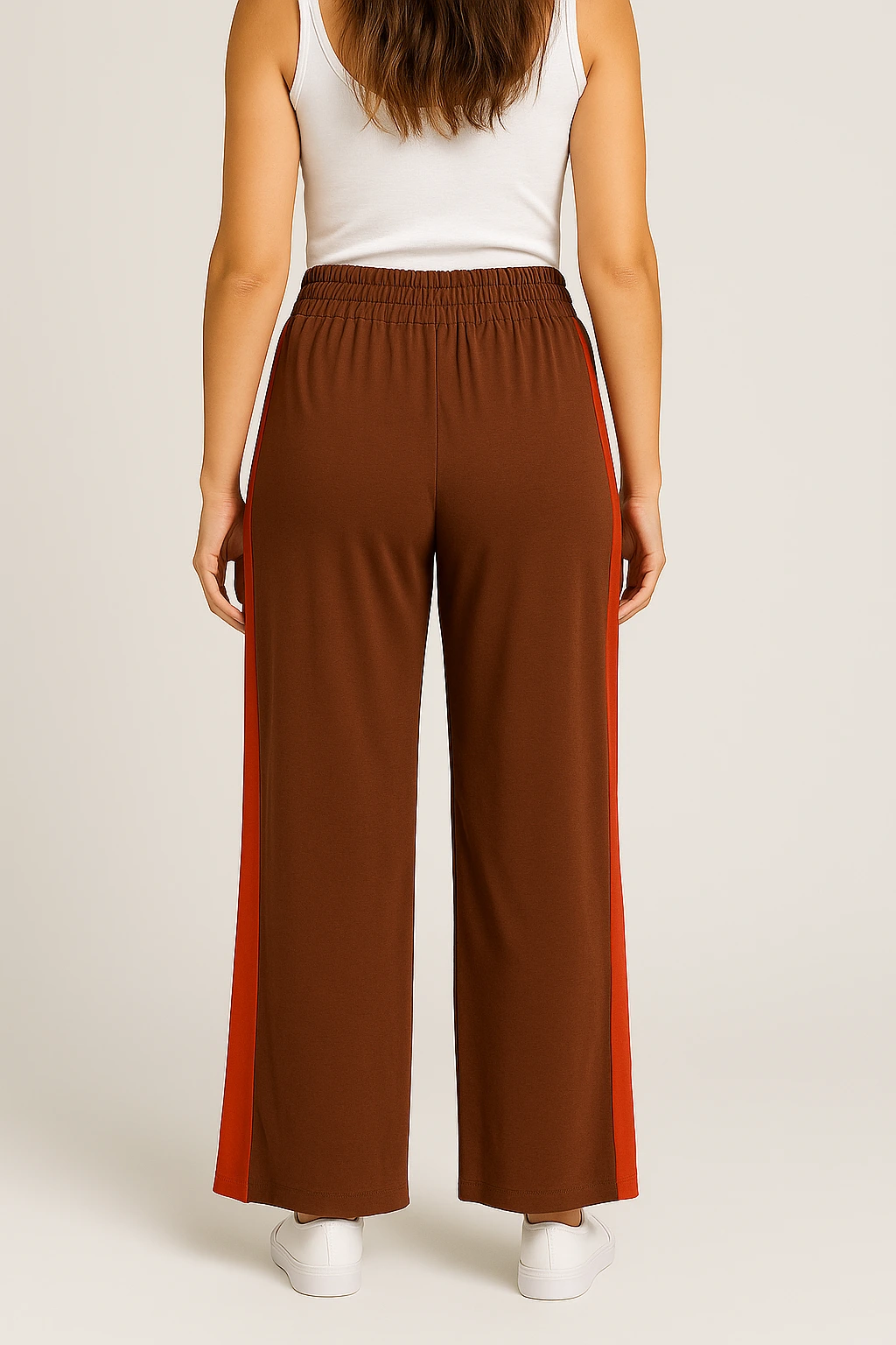 Calça Pantalona Marrom com Detalhe Lateral Vermelho - Imagem 4