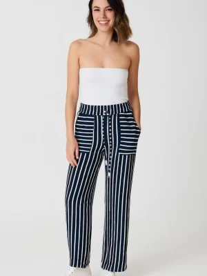Calça Wide Leg Listrada