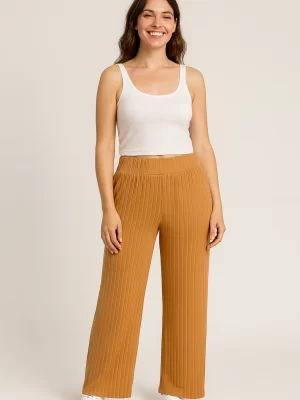 Calça Pantalona Canelada Mostarda